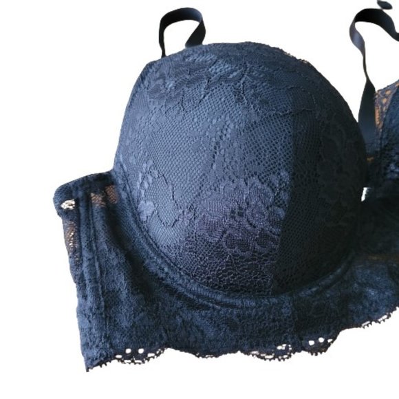 (2) 40C Lace T-shirt Bras Black & Beige Push-Up Convertible Padded Underwired - Picture 8 of 16